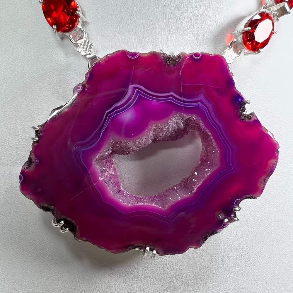 Pink Purple Solar Quartz Garnet Large Gemstone Necklace ONLY w/ Natural Cracking - Picture 5 of 11